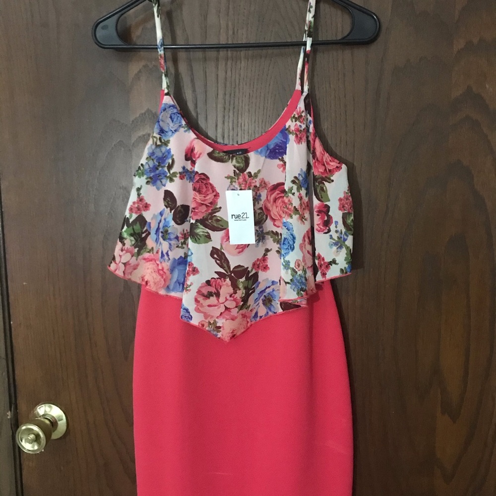 Pink Fitted Dress w/ Floral Accent Top